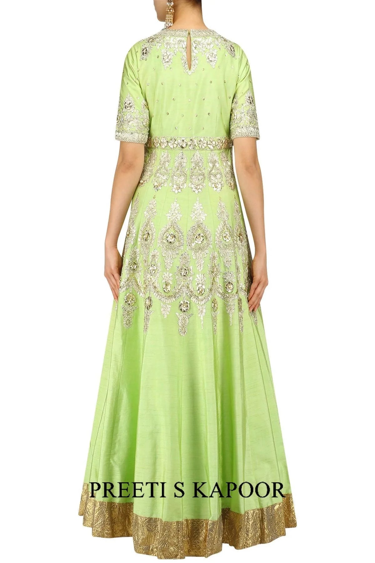 Green And Gold Embroidered Anarkali Set - Preeti S Kapoor
