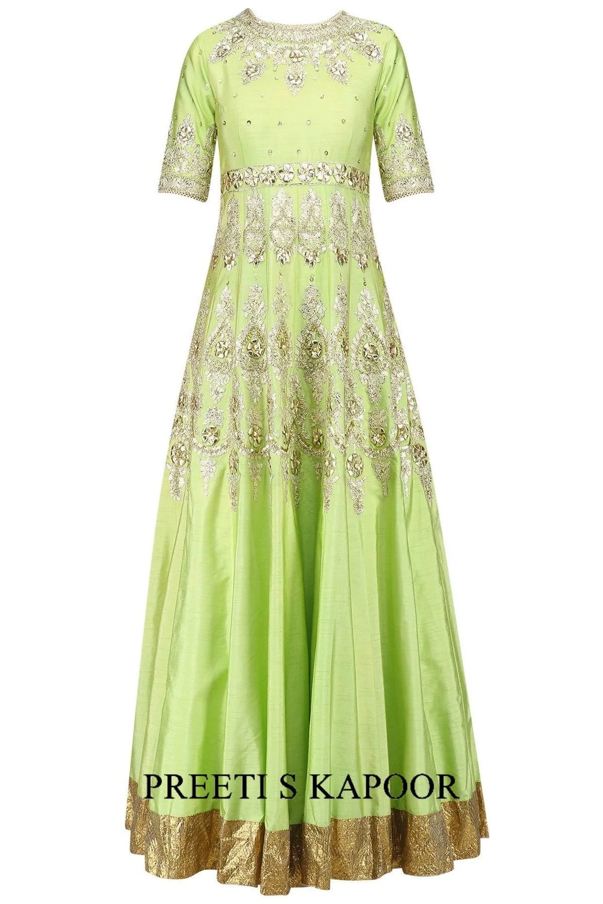 Green And Gold Embroidered Anarkali Set - Preeti S Kapoor