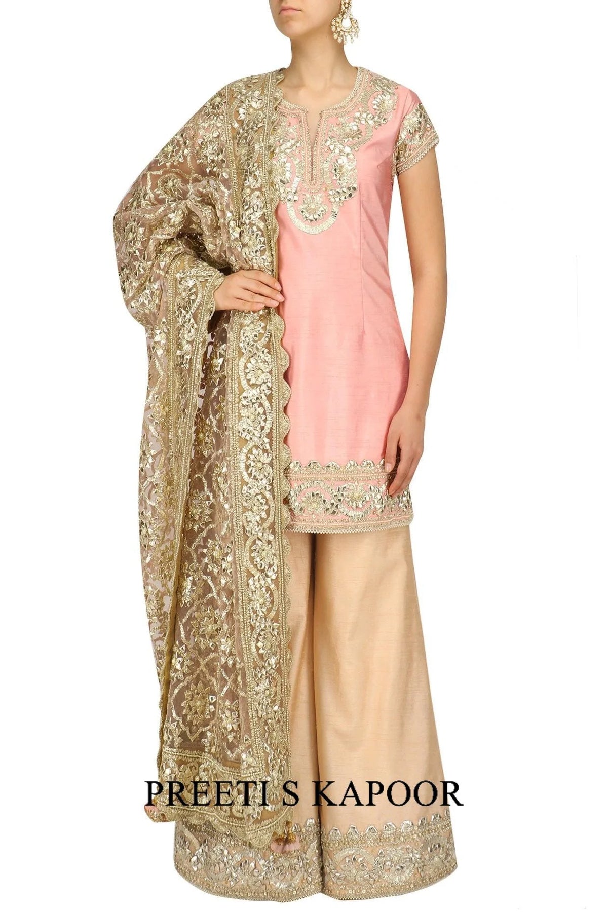 Light Pink And Gold Embroidered Sharara Pants - Preeti S Kapoor