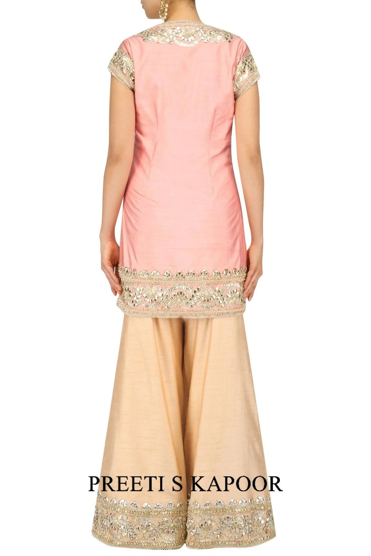 Light Pink And Gold Embroidered Sharara Pants - Preeti S Kapoor