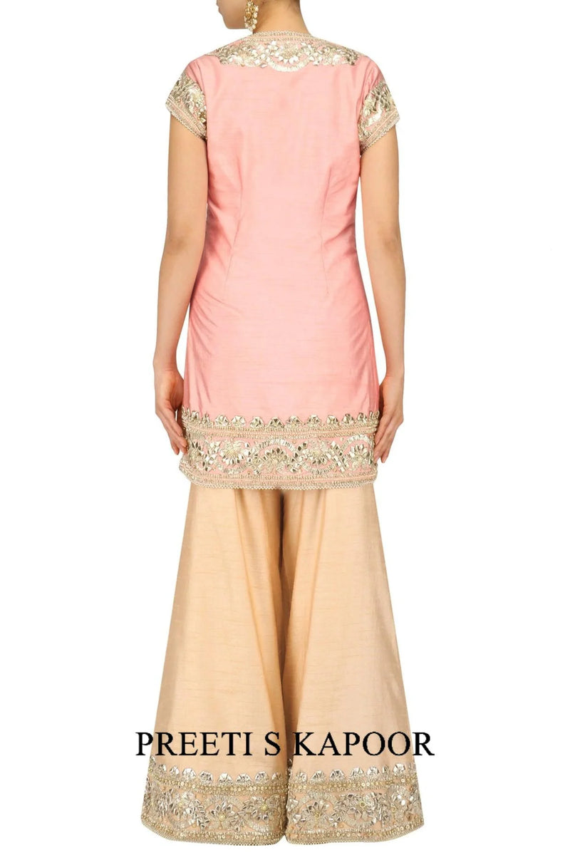 Light Pink And Gold Embroidered Sharara Pants - Preeti S Kapoor