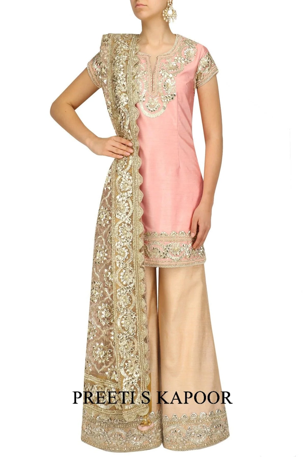 Light Pink And Gold Embroidered Sharara Pants - Preeti S Kapoor