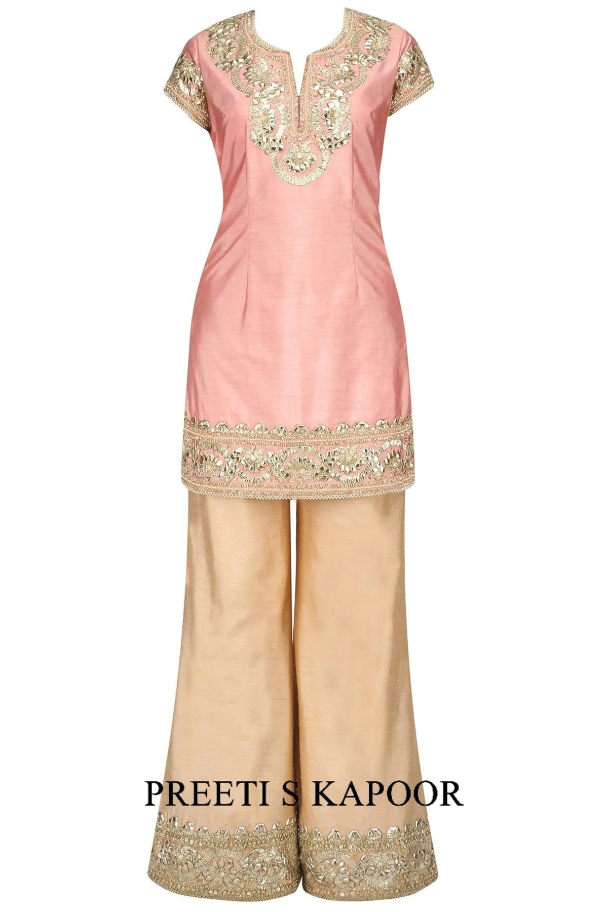Light Pink And Gold Embroidered Sharara Pants - Preeti S Kapoor