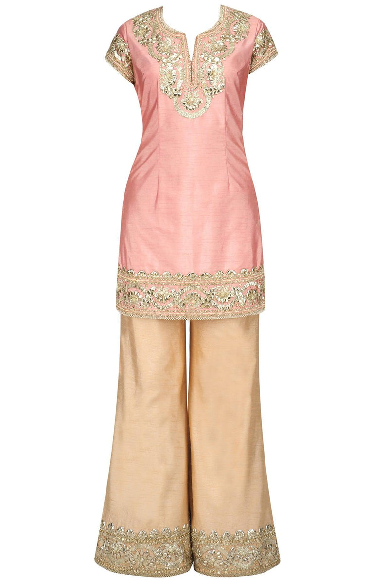 Light Pink And Gold Embroidered Sharara Pants - Preeti s kapoor