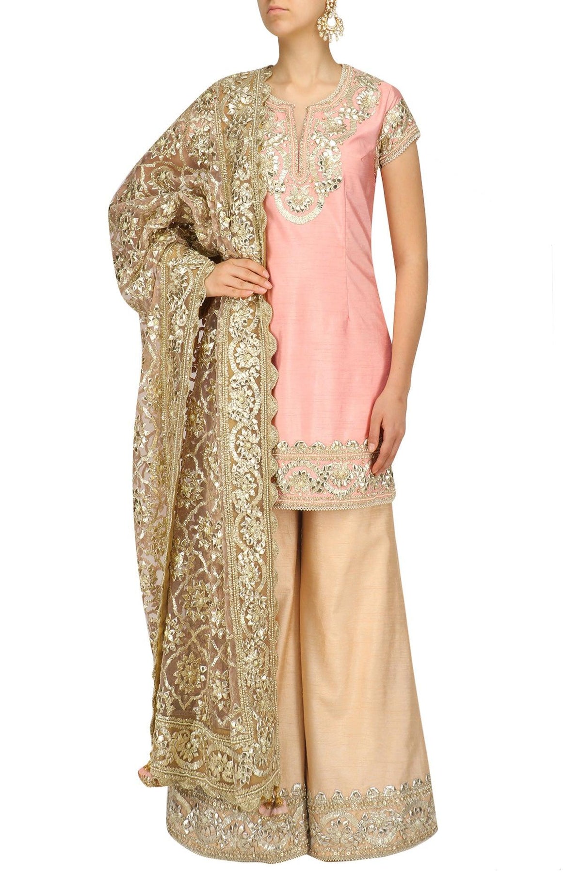Light Pink And Gold Embroidered Sharara Pants - Preeti s kapoor