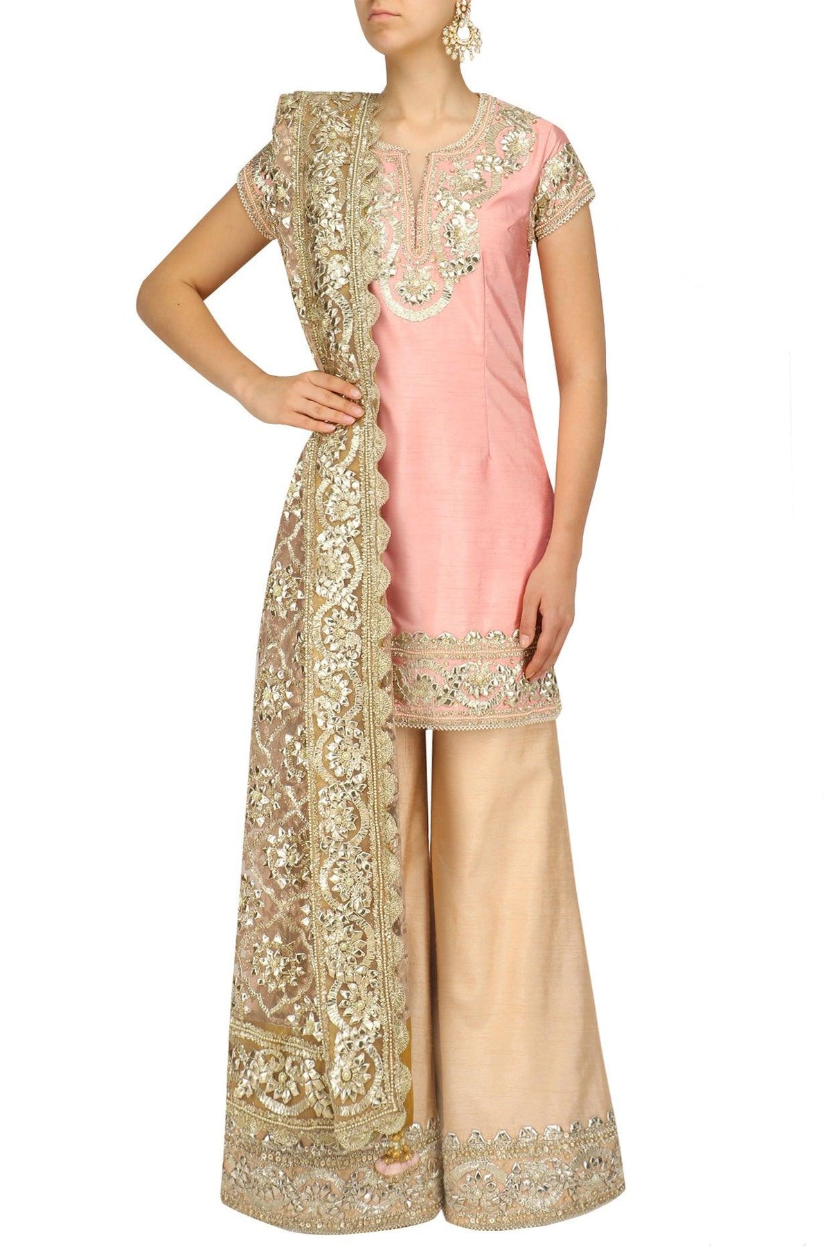 Light Pink And Gold Embroidered Sharara Pants - Preeti s kapoor
