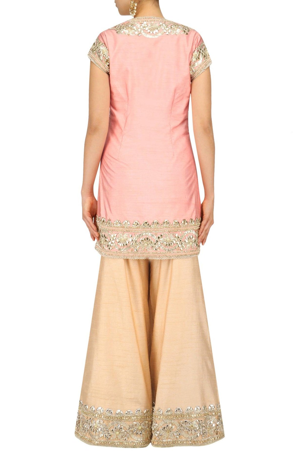 Light Pink And Gold Embroidered Sharara Pants - Preeti s kapoor