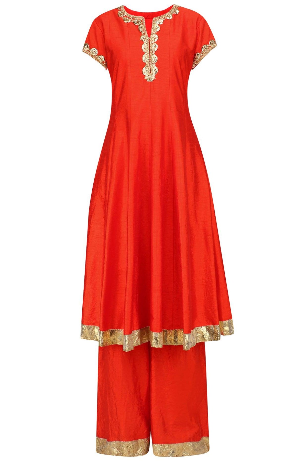 Orange And Gold Embroidered Anarkali Set - Preeti s kapoor