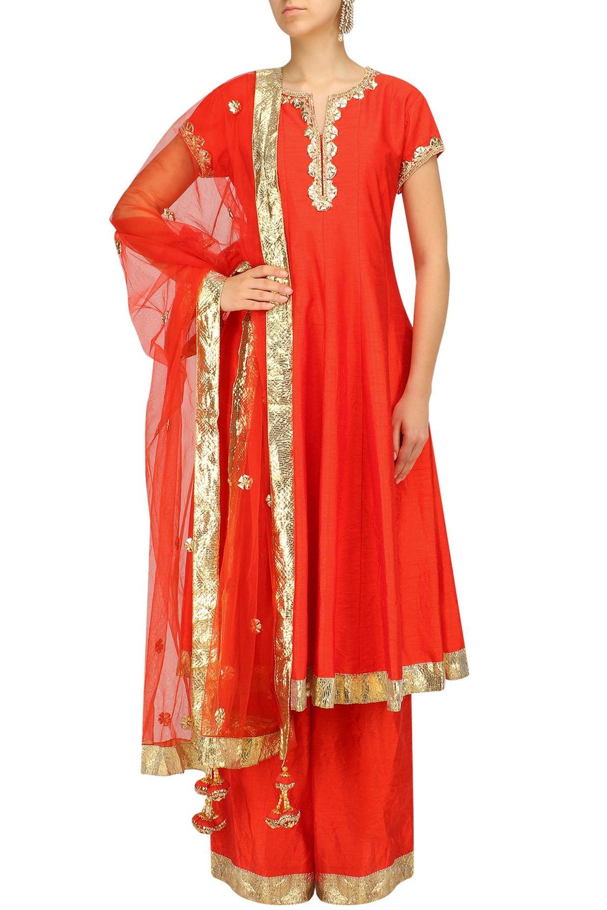 Orange And Gold Embroidered Anarkali Set - Preeti s kapoor
