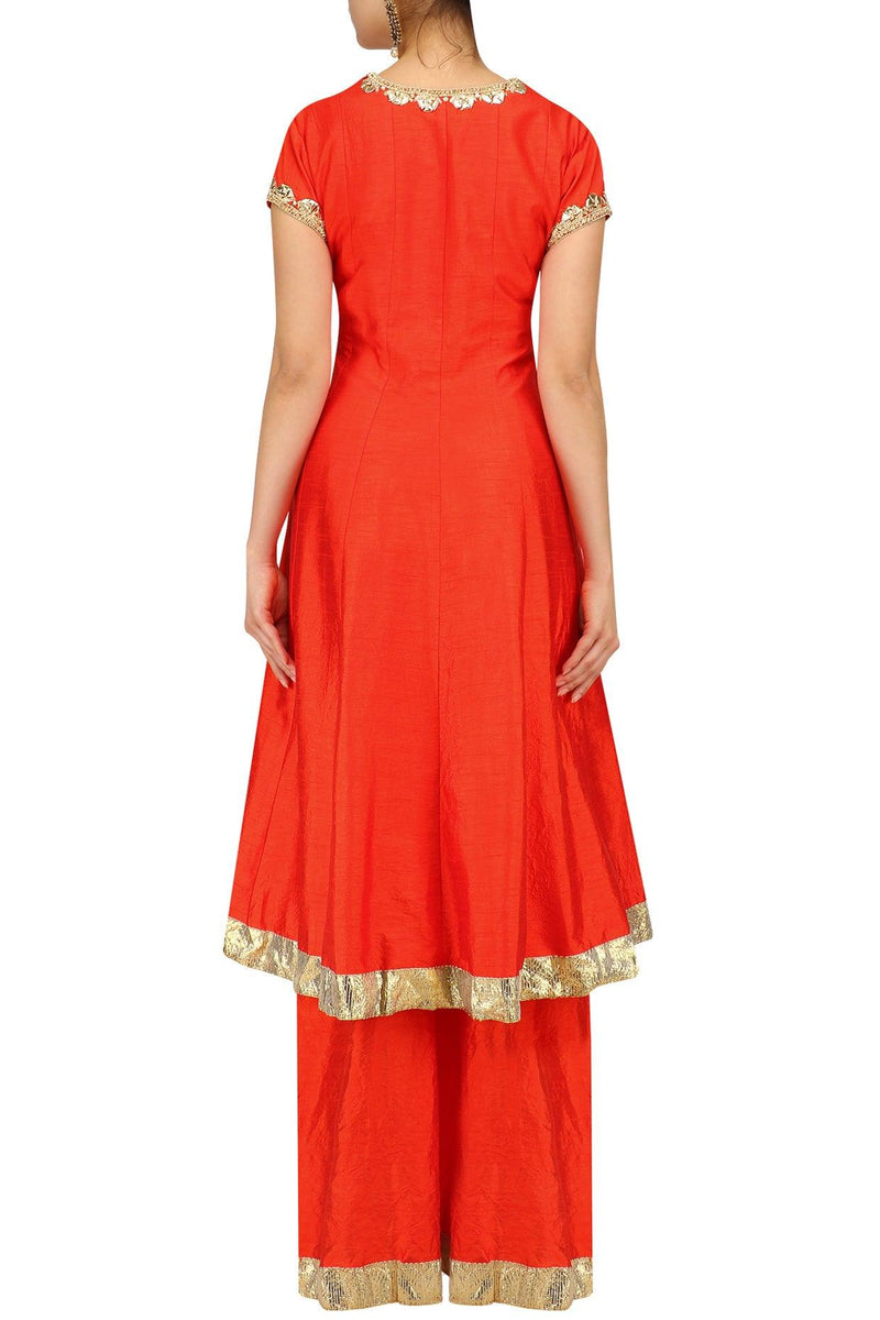 Orange And Gold Embroidered Anarkali Set - Preeti s kapoor