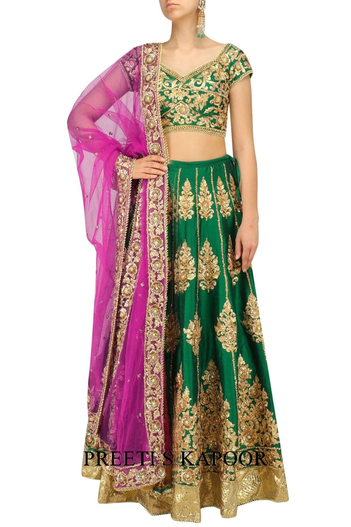 Green And Gold Embroidered Lehenga Set - Preeti s kapoor