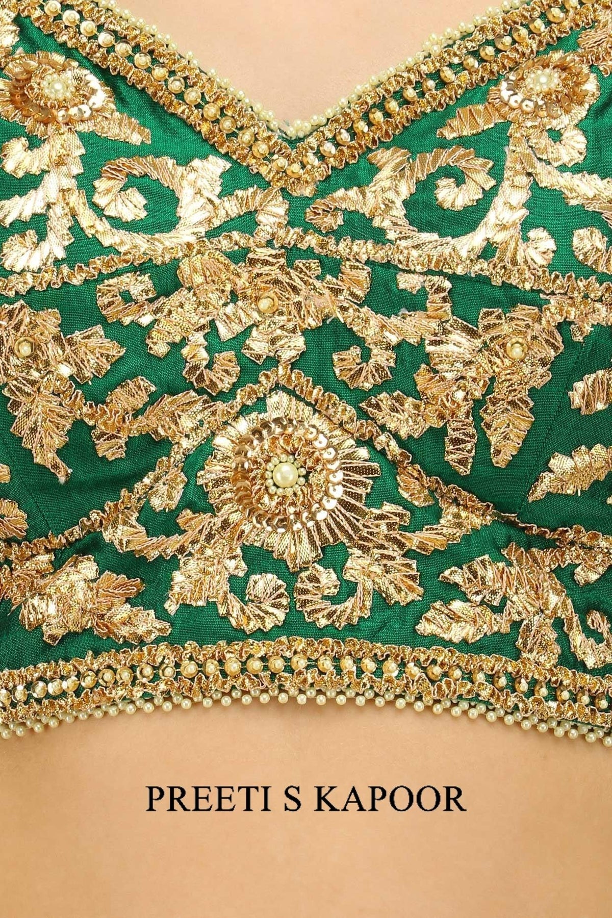 Green And Gold Embroidered Lehenga Set - Preeti s kapoor