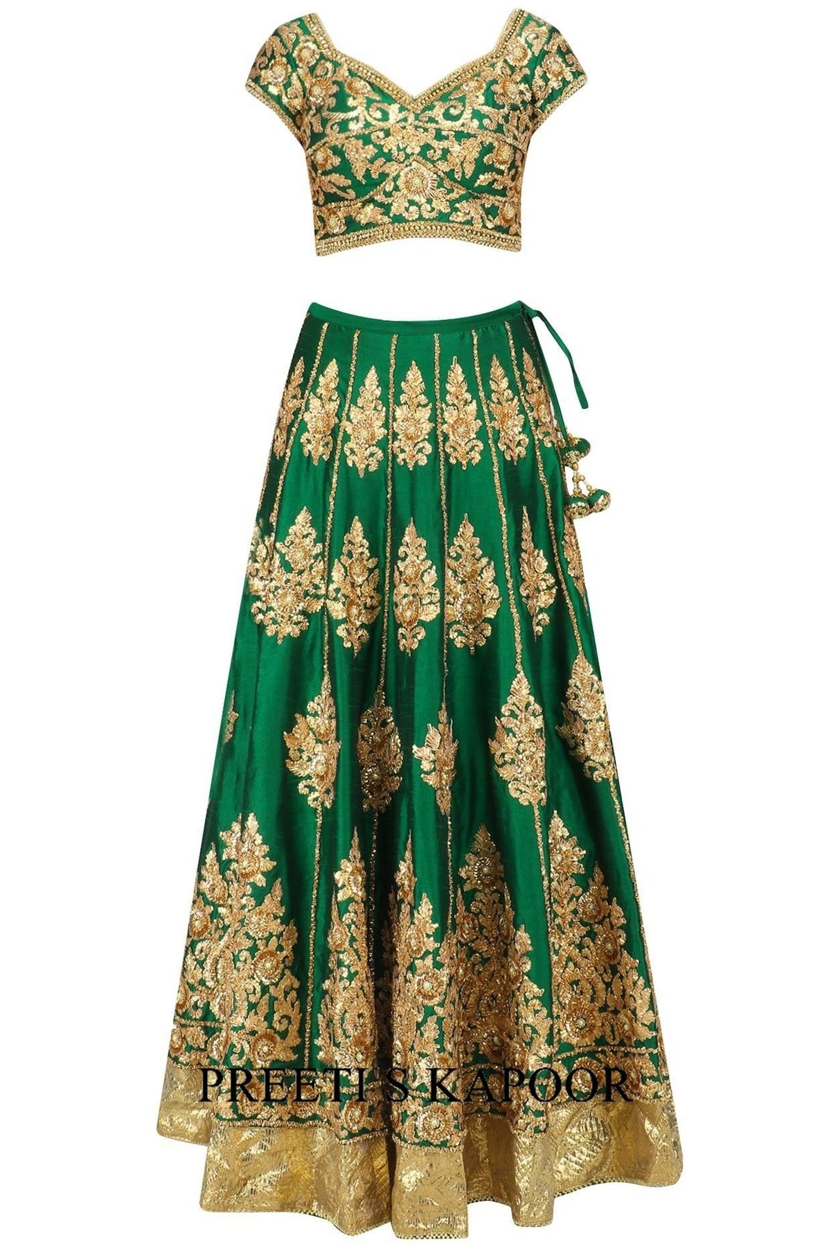 Green And Gold Embroidered Lehenga Set - Preeti s kapoor