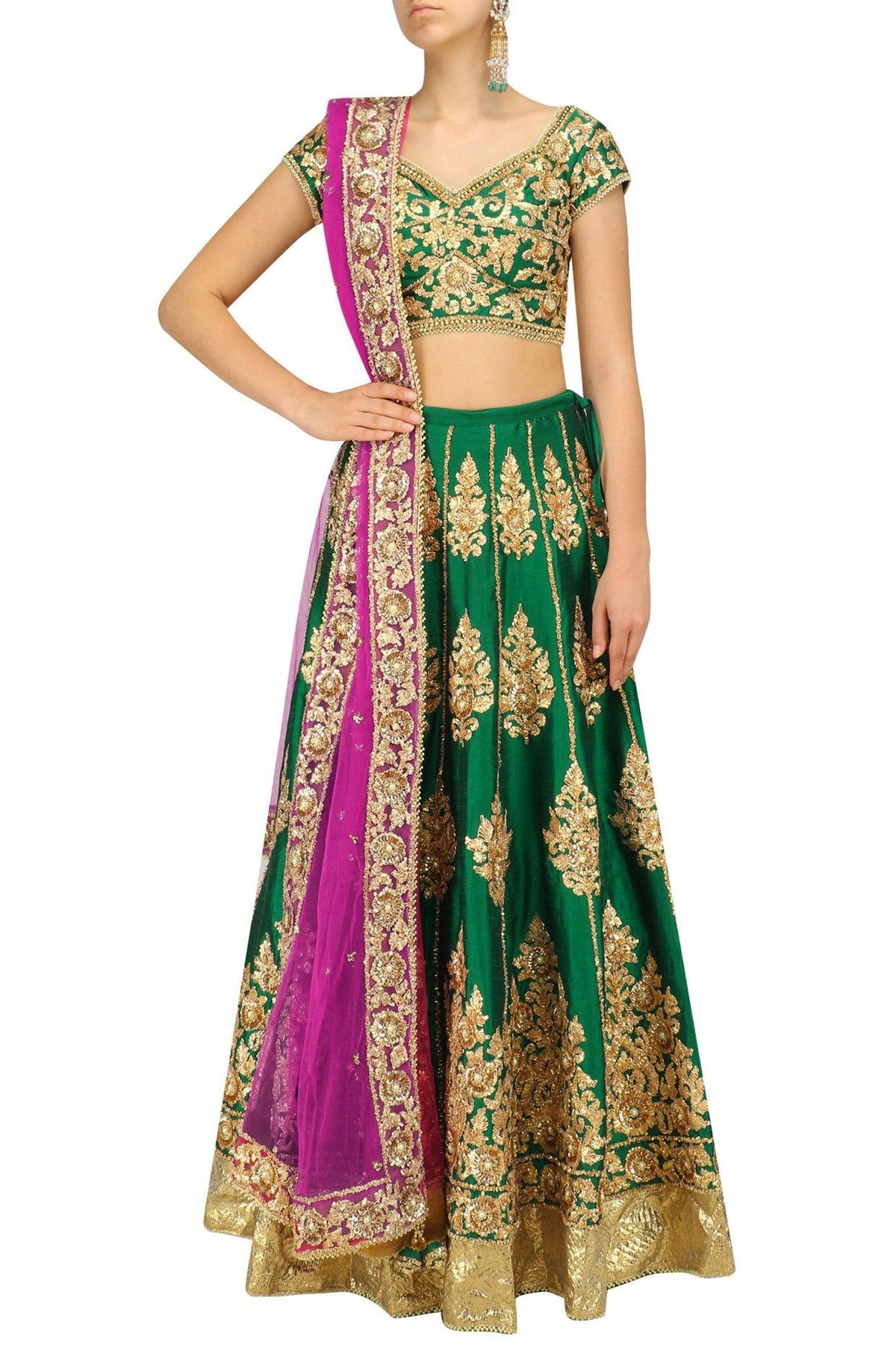 Green And Gold Embroidered Lehenga Set - Preeti s kapoor