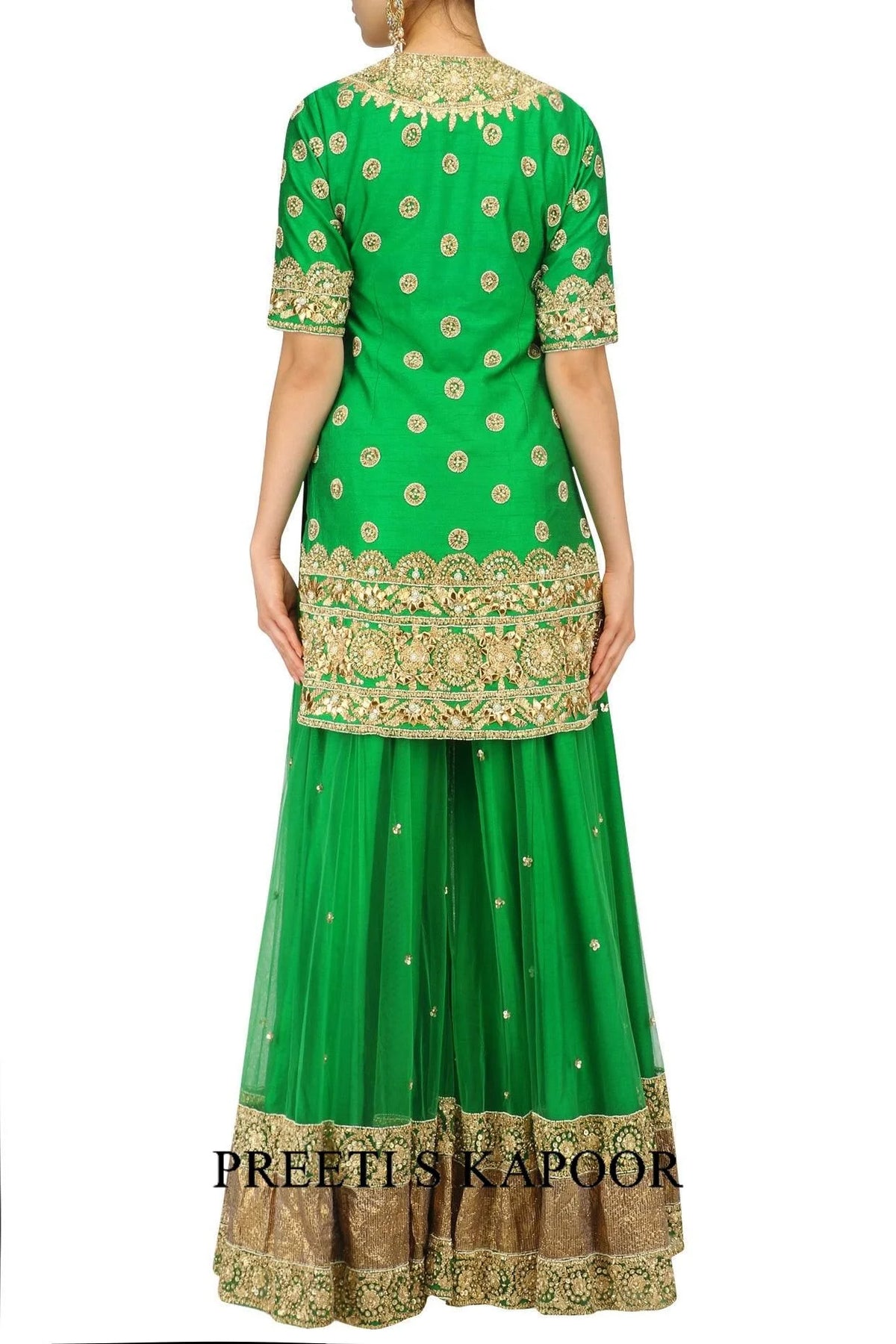 Green And Gold Embroidered Sharara Set - Preeti S Kapoor