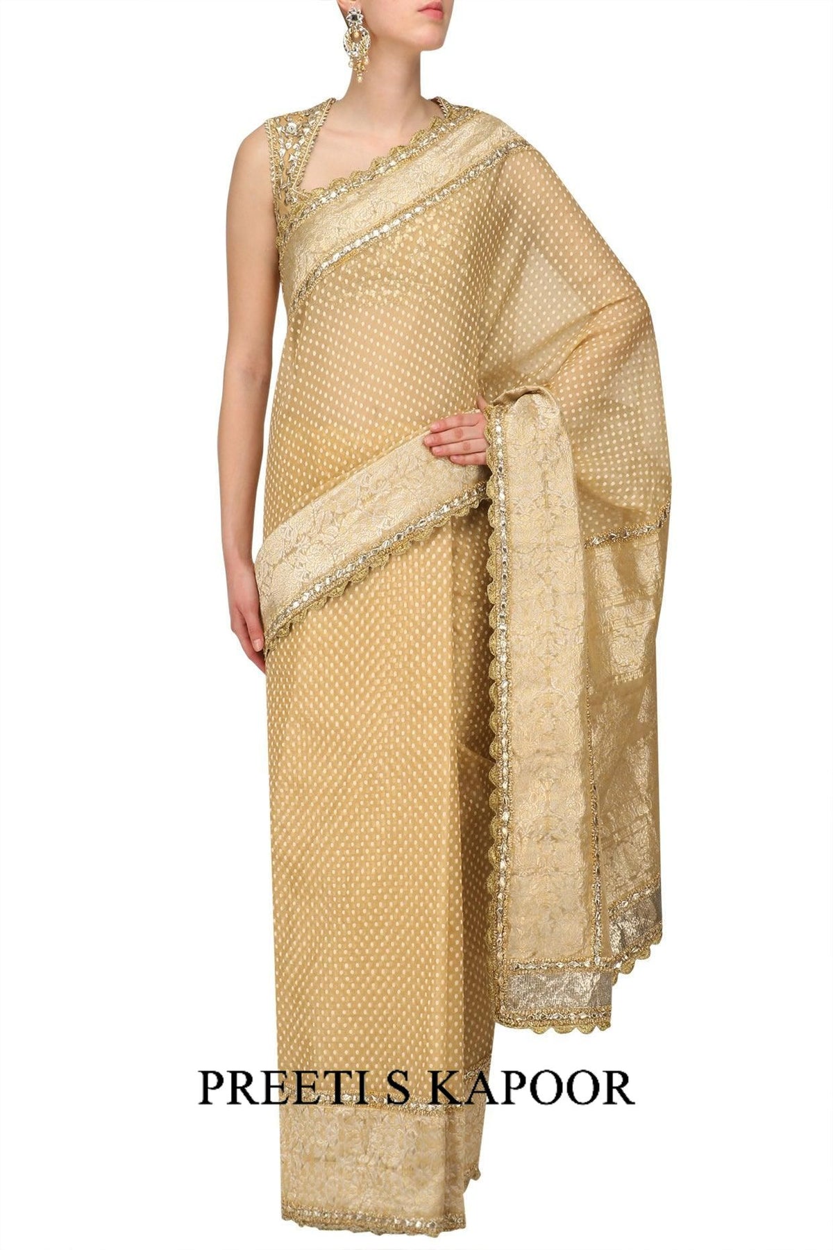 Gold Embroidered Saree With Heavy Gota Blouse - Preeti s kapoor