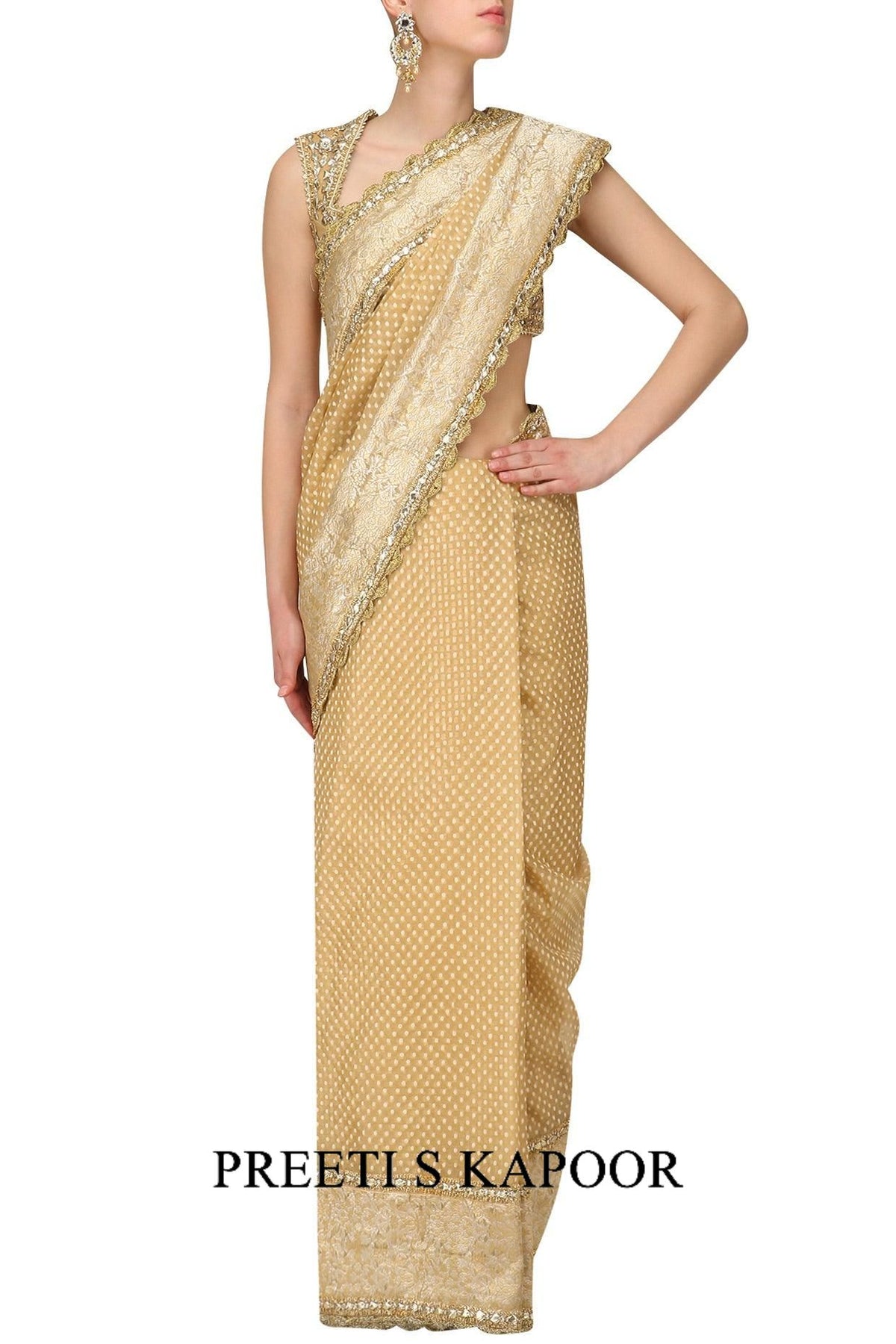 Gold Embroidered Saree With Heavy Gota Blouse - Preeti s kapoor