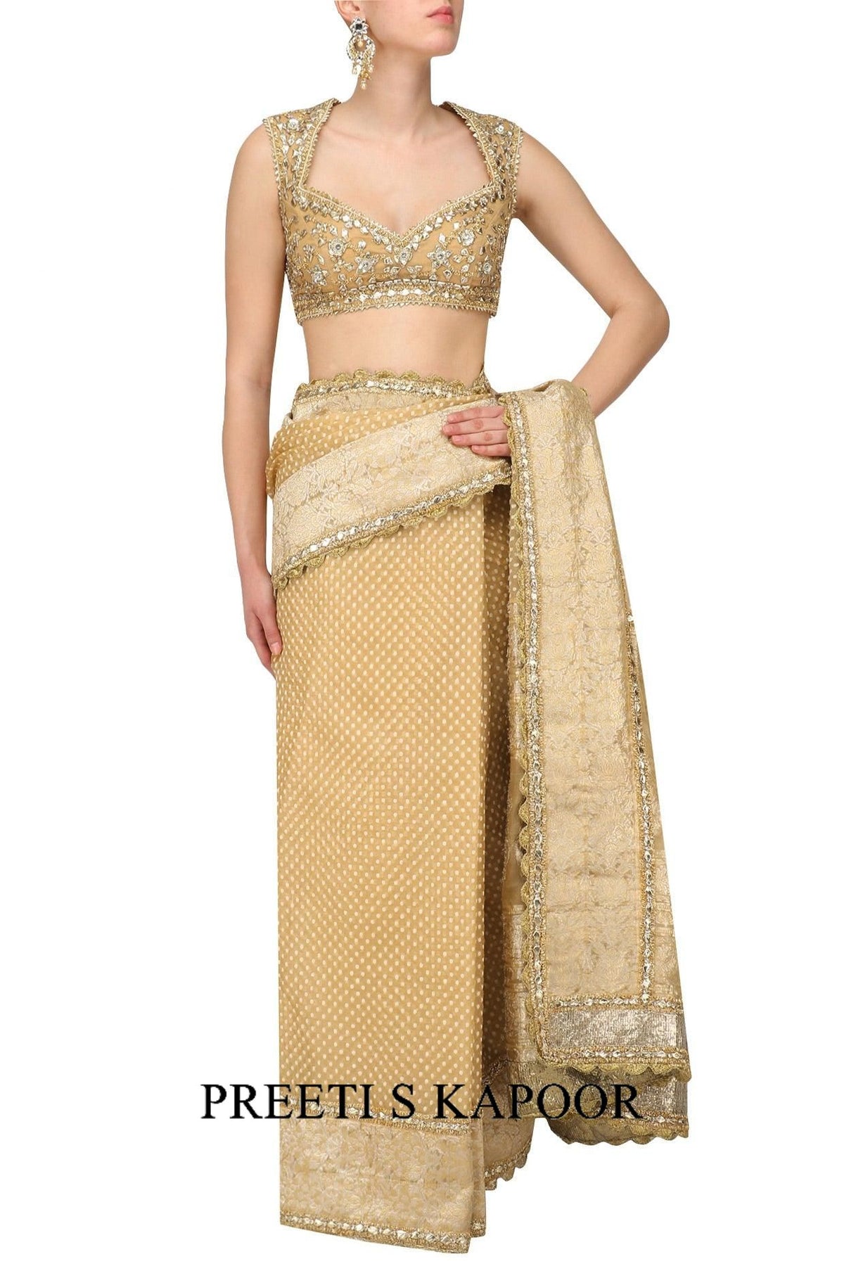 Gold Embroidered Saree With Heavy Gota Blouse - Preeti s kapoor