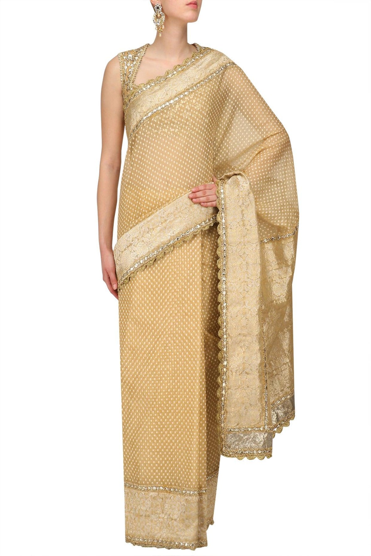 Gold Embroidered Saree With Heavy Gota Blouse - Preeti s kapoor