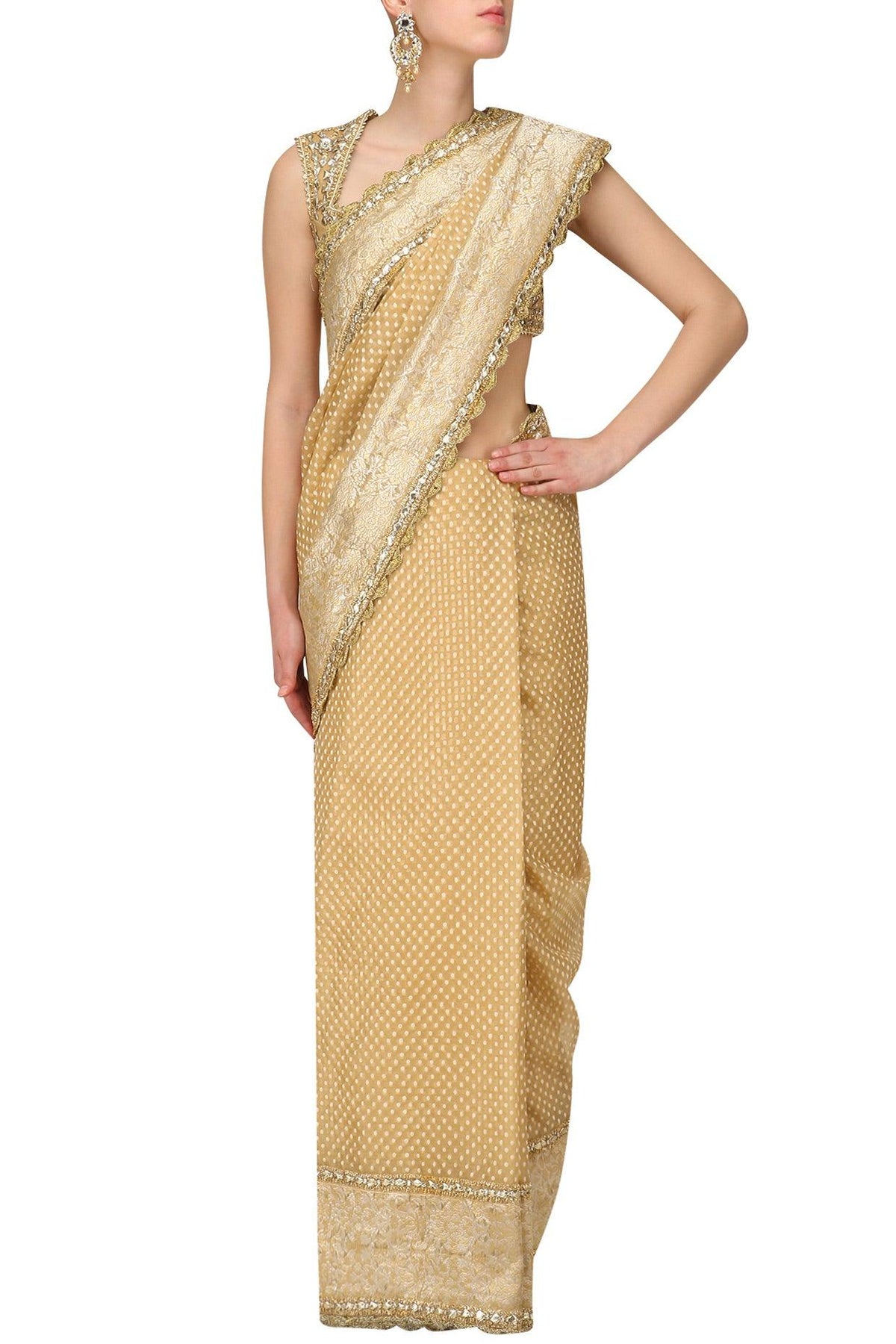 Gold Embroidered Saree With Heavy Gota Blouse - Preeti s kapoor