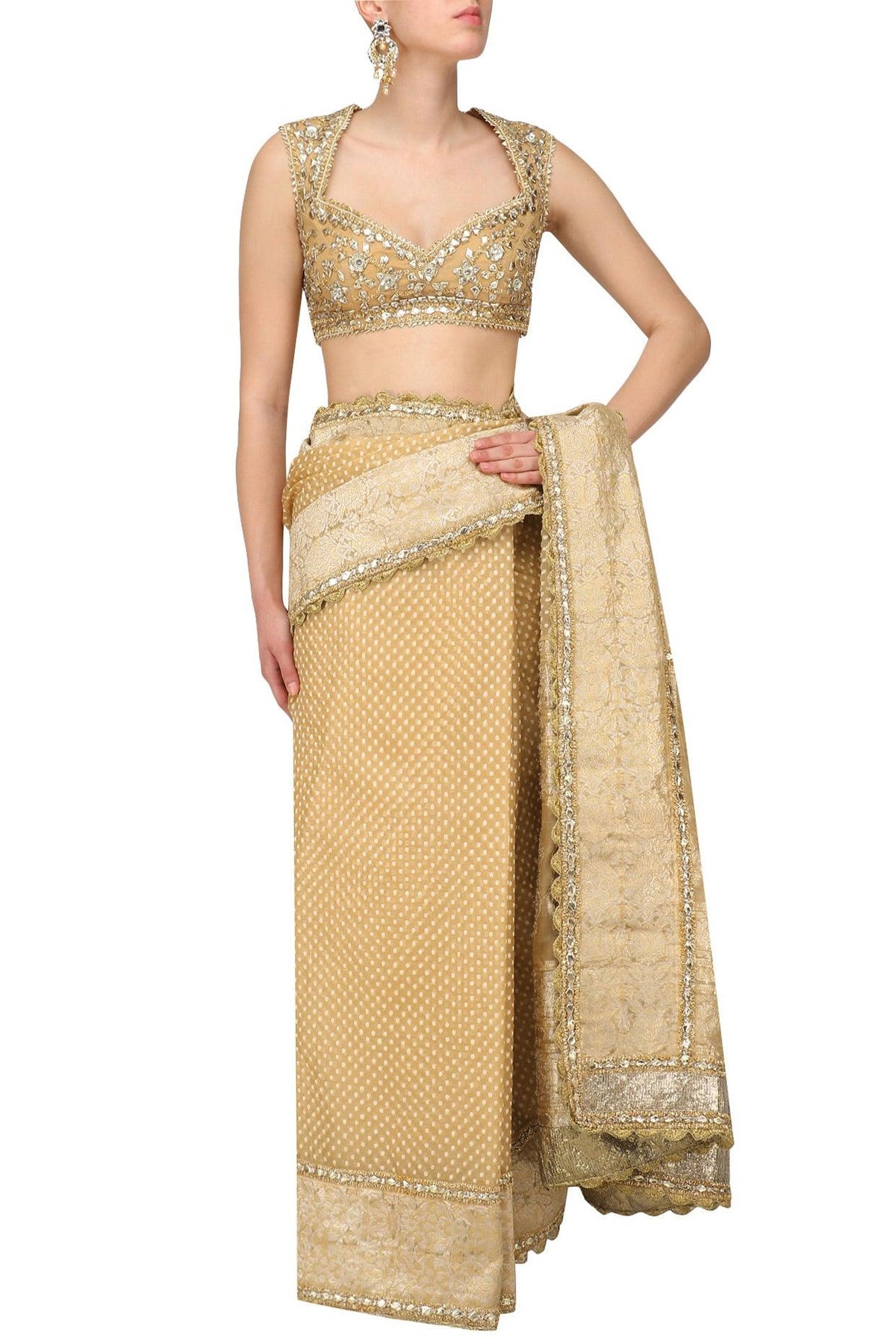 Gold Embroidered Saree With Heavy Gota Blouse - Preeti s kapoor