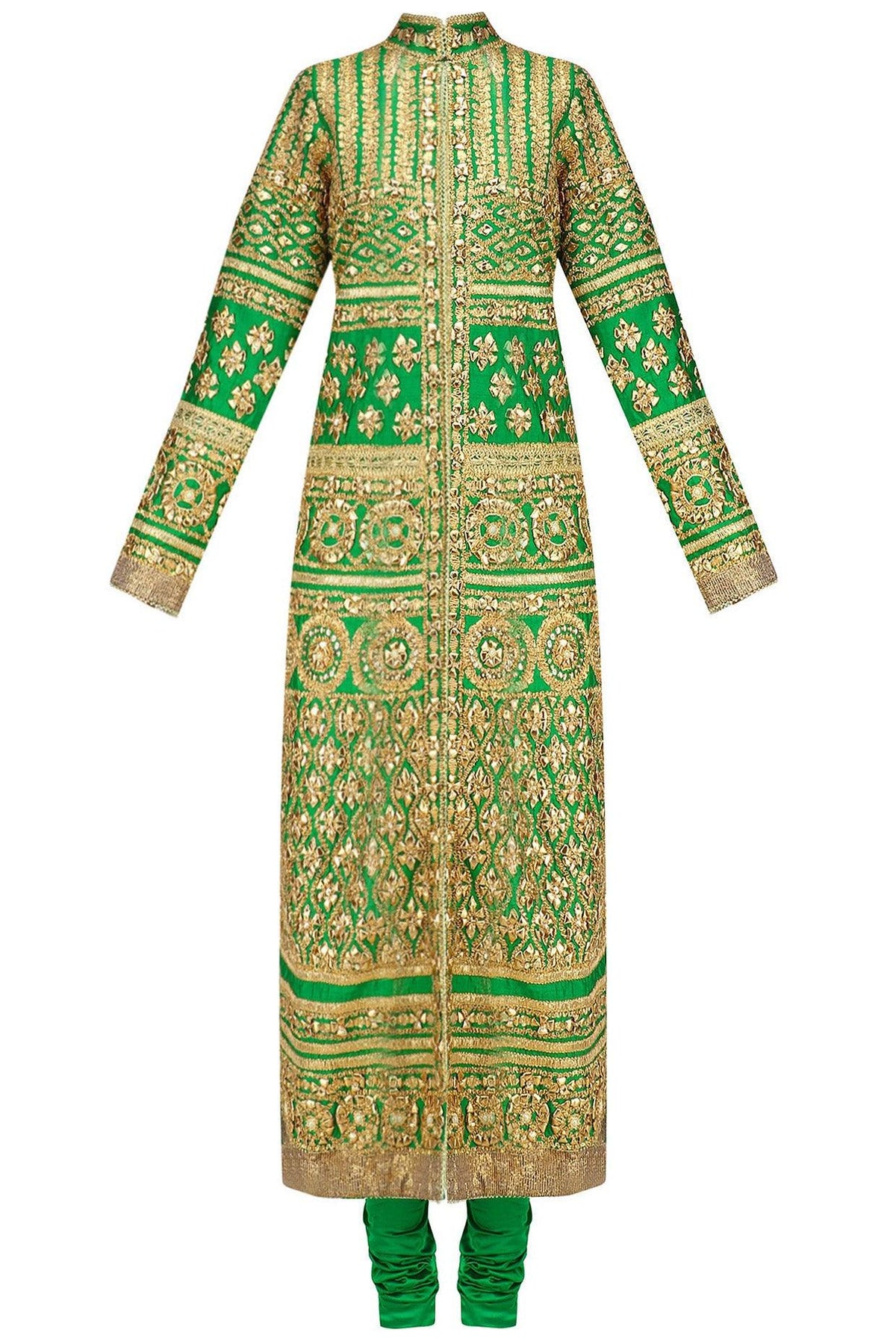 Green And Gold Embroidered Kurta Set - Preeti s kapoor