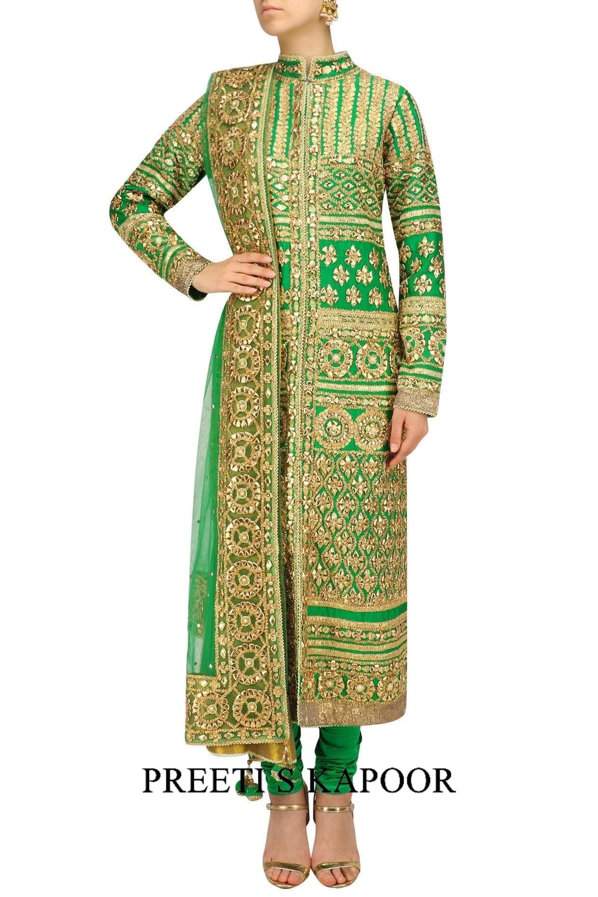 Green And Gold Embroidered Kurta Set - Preeti S Kapoor