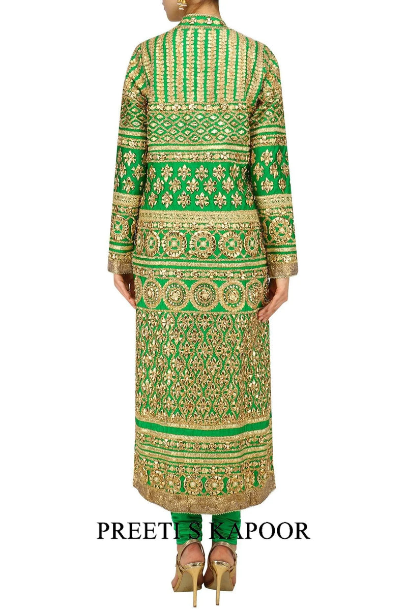Green And Gold Embroidered Kurta Set - Preeti S Kapoor