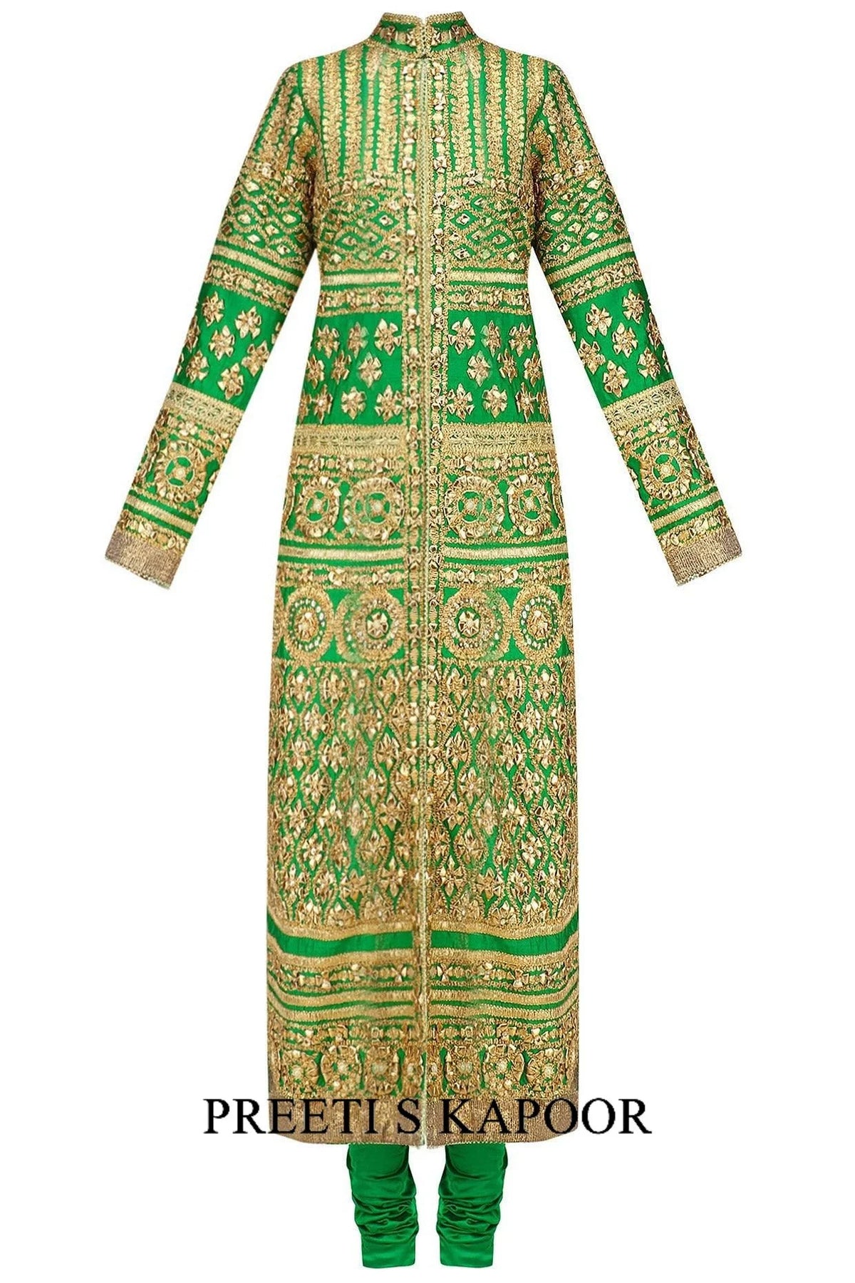 Green And Gold Embroidered Kurta Set - Preeti S Kapoor