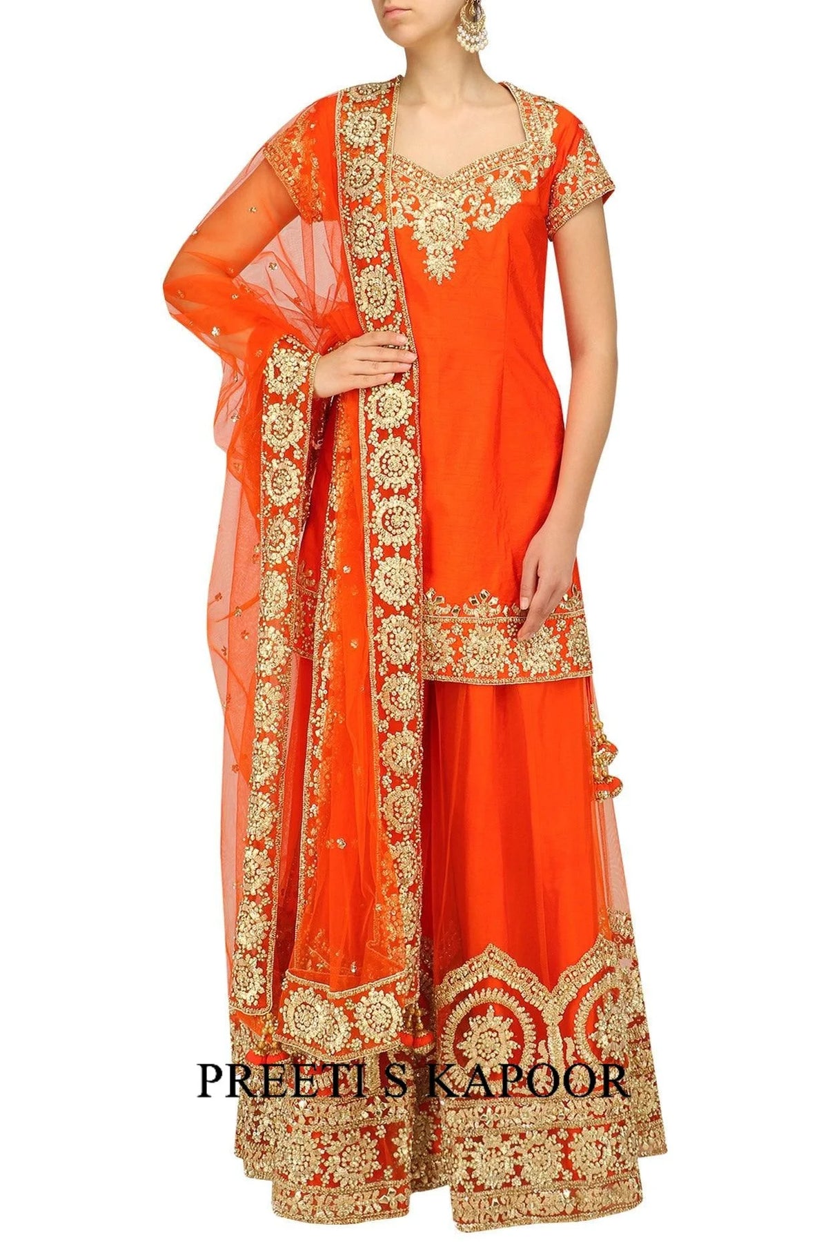Orange Gota Patti Embroidered Sharara Set - Preeti S Kapoor