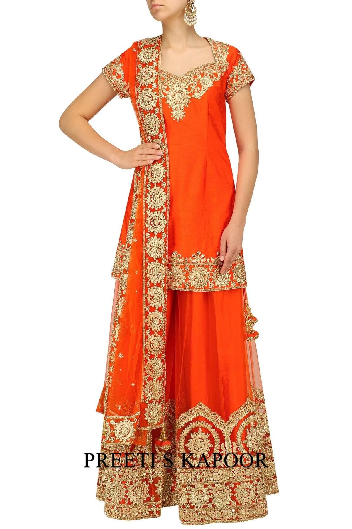 Orange Gota Patti Embroidered Sharara Set - Preeti S Kapoor