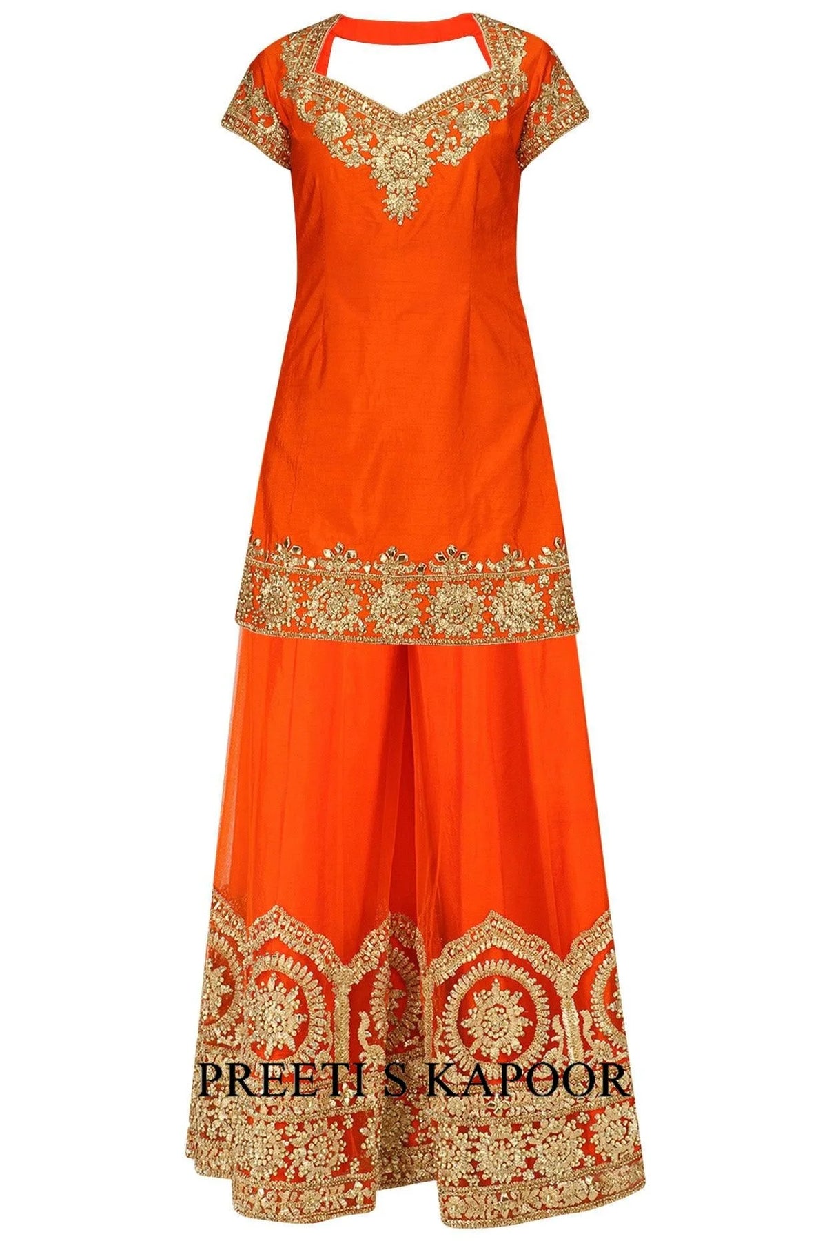 Orange Gota Patti Embroidered Sharara Set - Preeti S Kapoor
