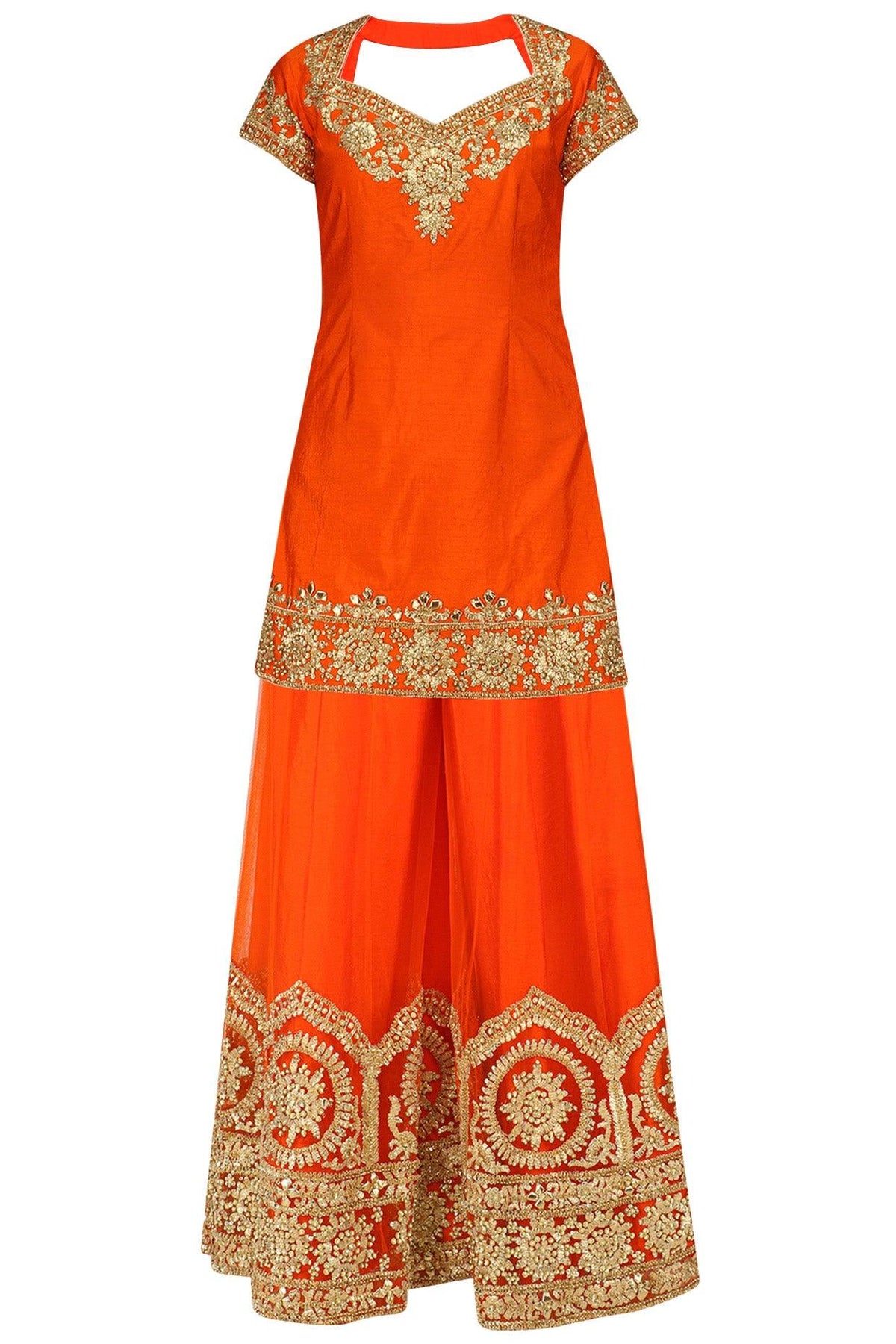 Orange Gota Patti Embroidered Sharara Set - Preeti s kapoor