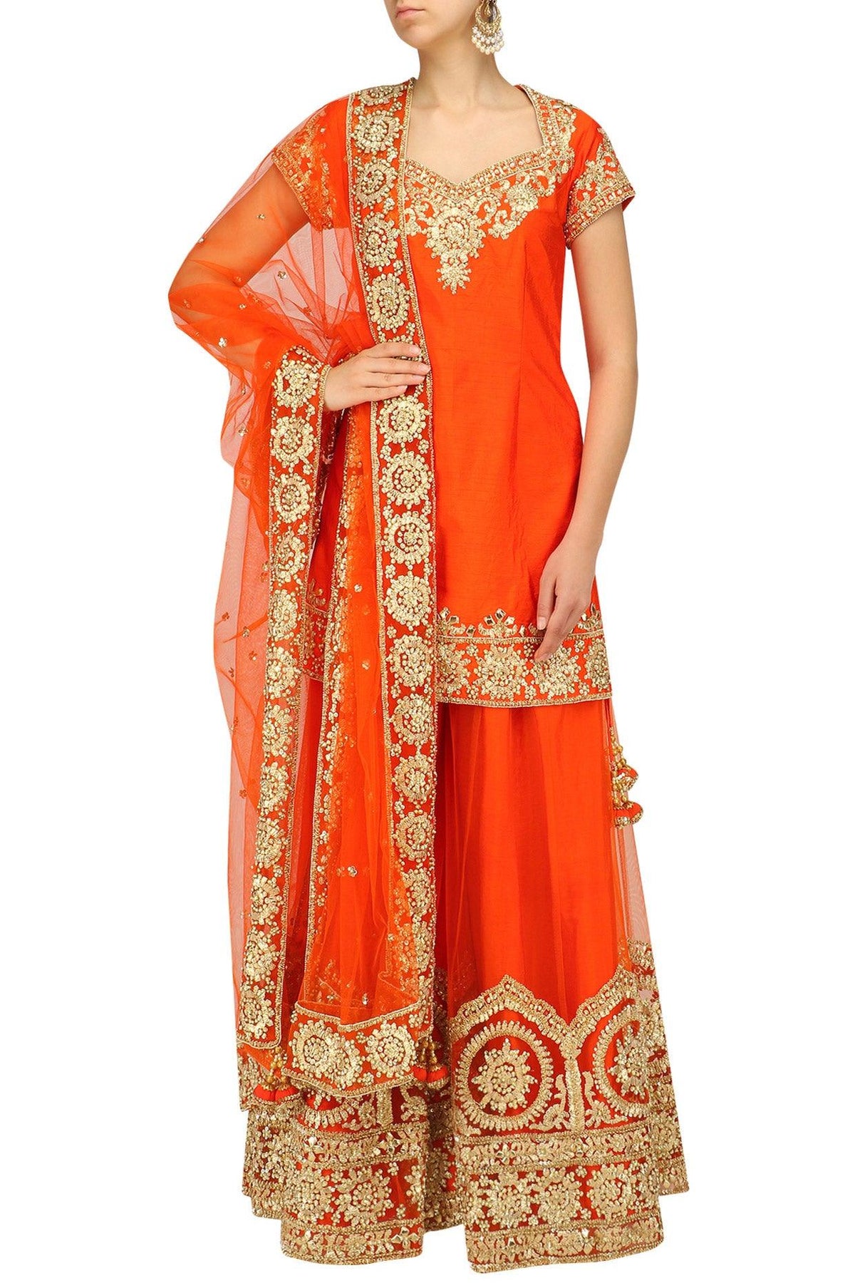 Orange Gota Patti Embroidered Sharara Set - Preeti s kapoor