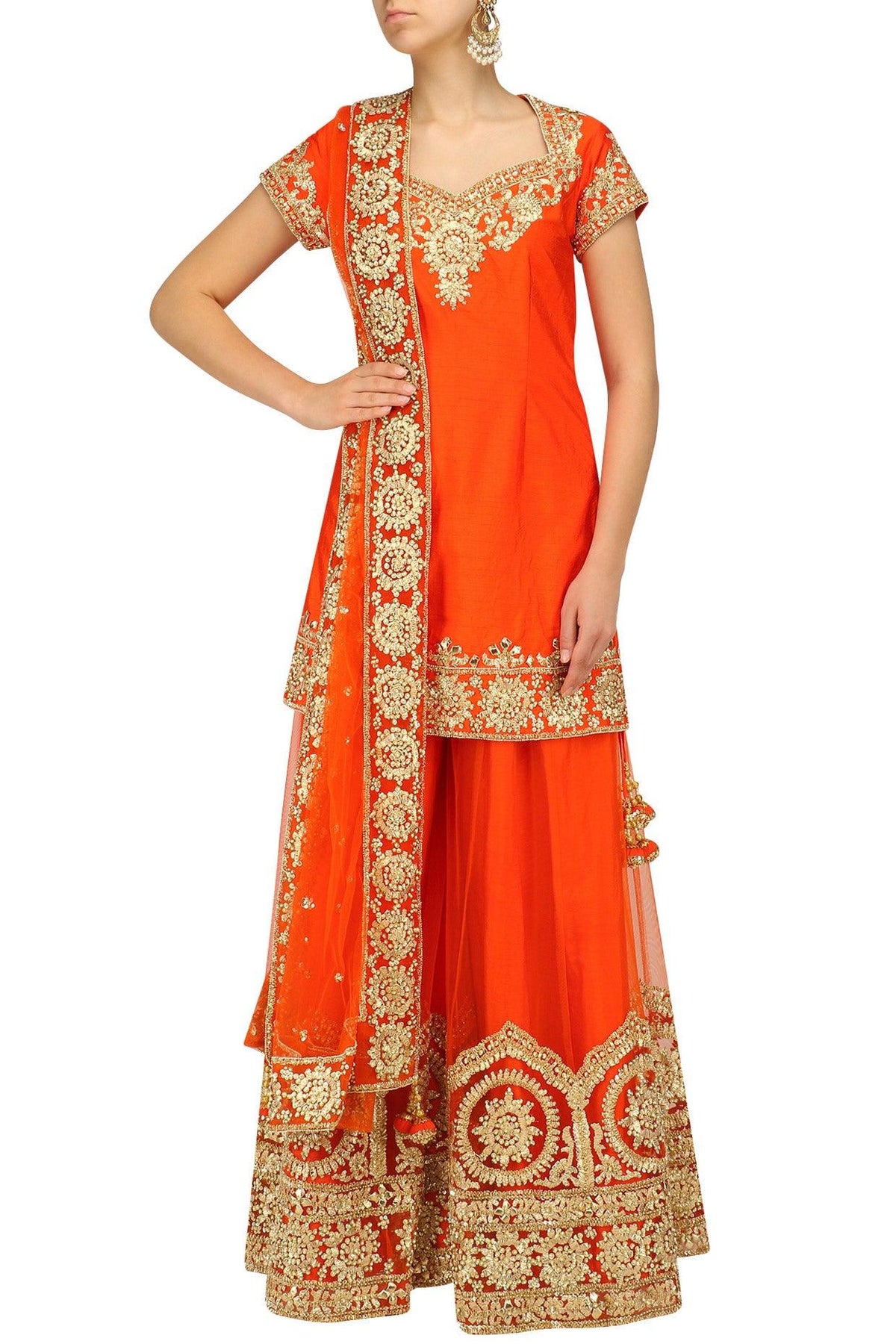 Orange Gota Patti Embroidered Sharara Set - Preeti s kapoor