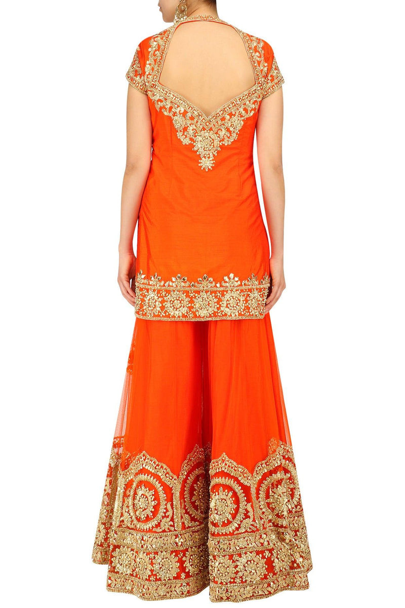 Orange Gota Patti Embroidered Sharara Set - Preeti s kapoor