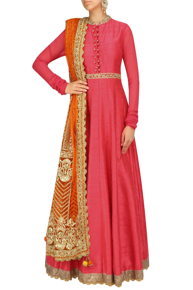 Rose Pink Embroidered Anarkali Set - Preeti s kapoor