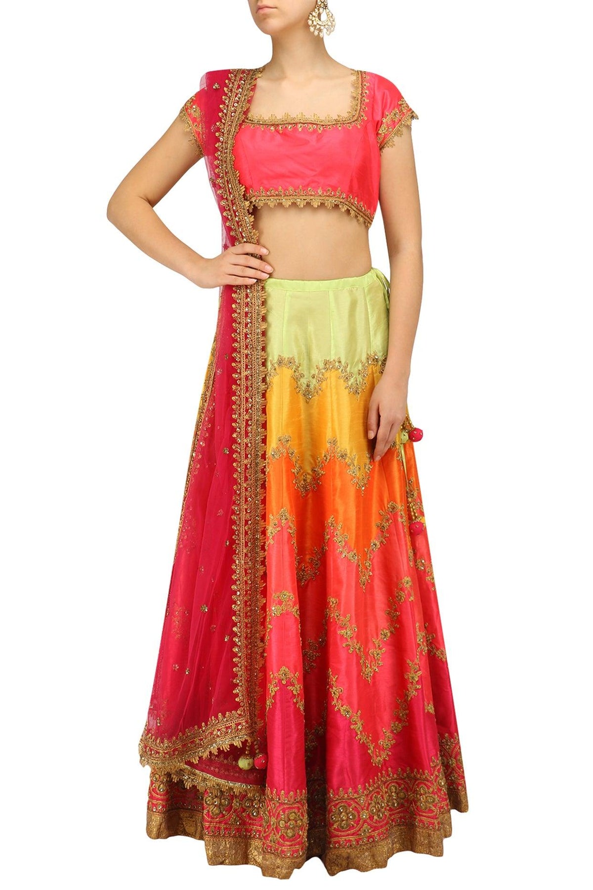 Pink Zari And Sequins Embroidered Lehenga Set - Preeti s kapoor