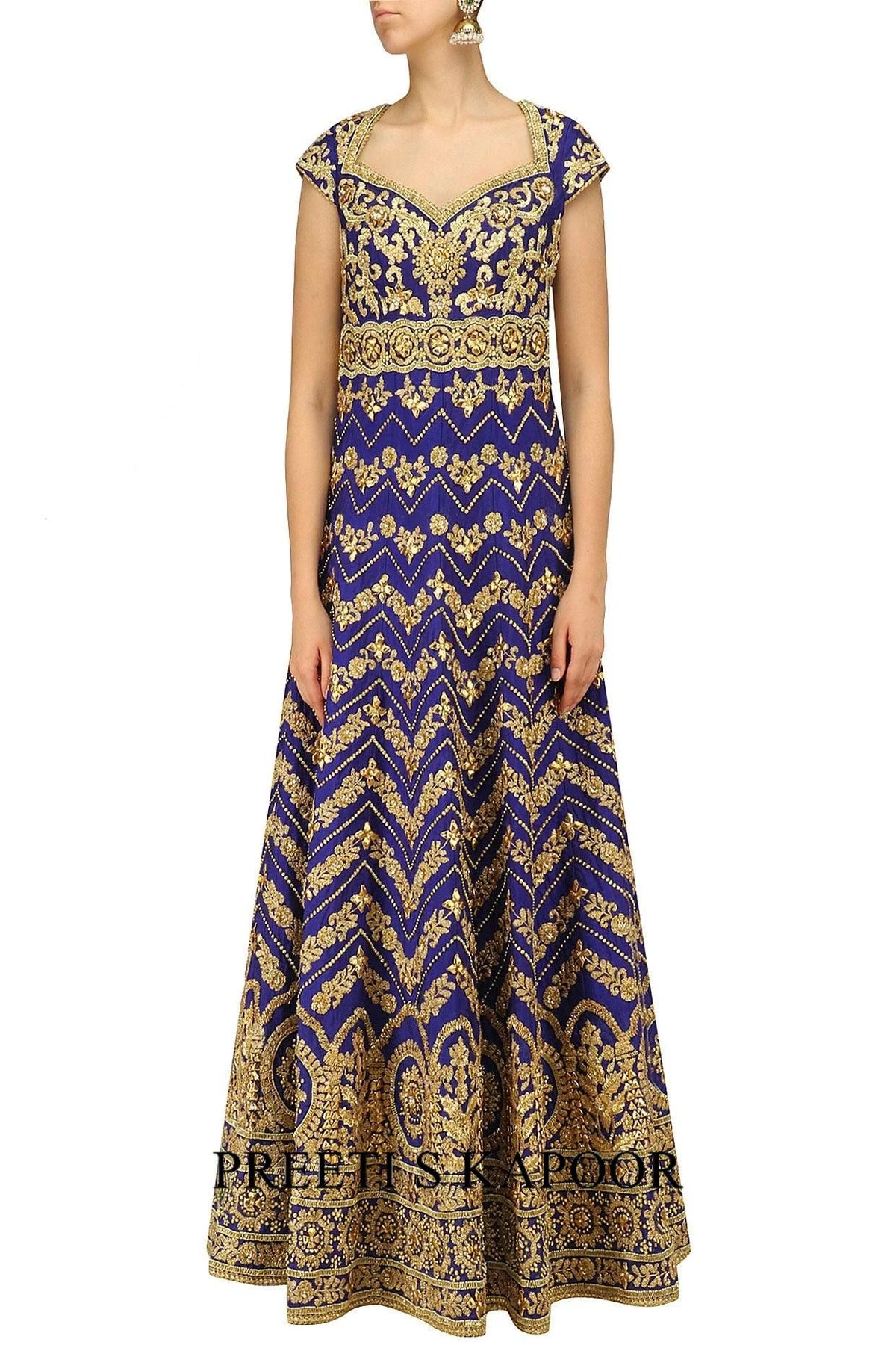 Blue Gota Patti Embroidered Anarkali Set - Preeti S Kapoor