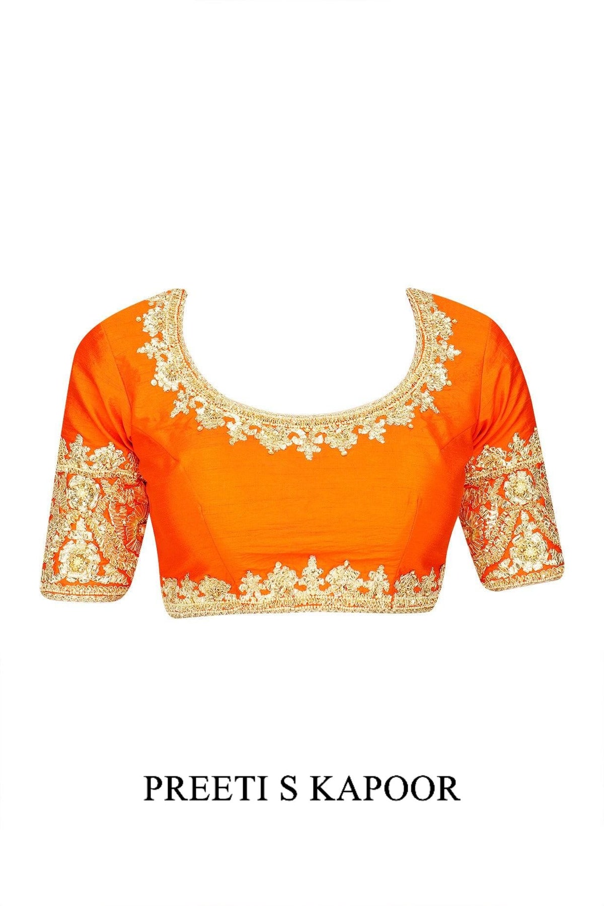 Orange Gota Patti Embroidered Saree And Blouse Set - Preeti s kapoor