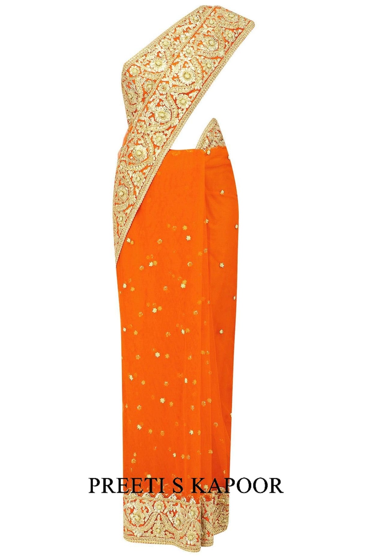 Orange Gota Patti Embroidered Saree And Blouse Set - Preeti s kapoor