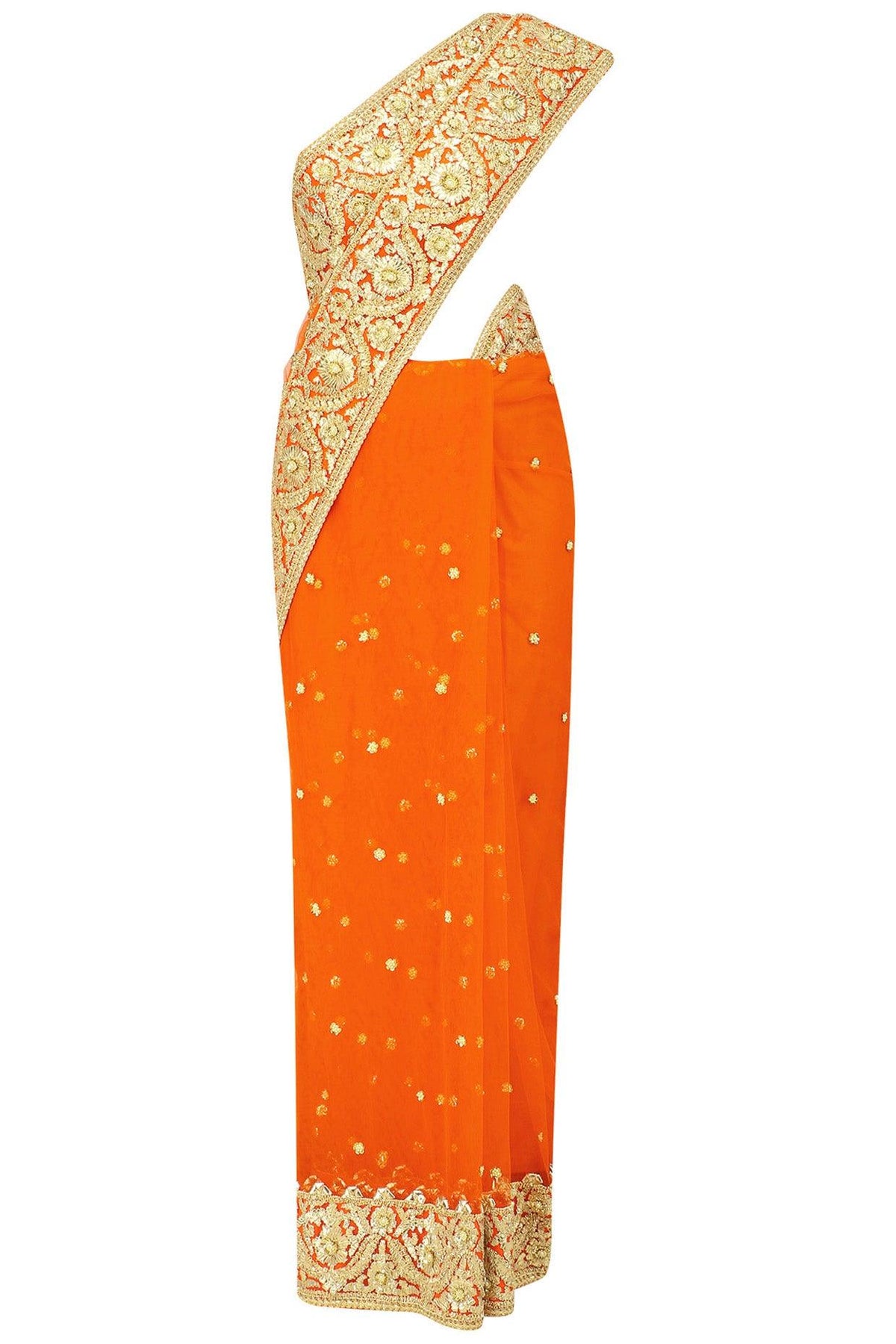 Orange Gota Patti Embroidered Saree And Blouse Set - Preeti s kapoor