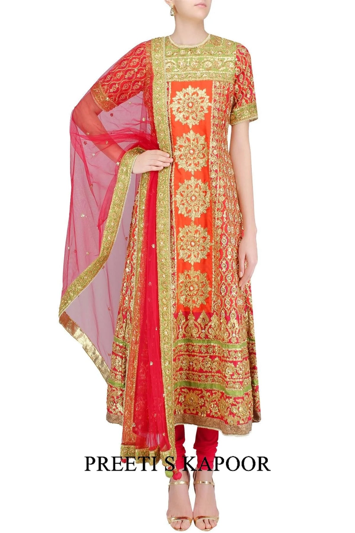 Red And Green Gota Patti Embroidered Anarkali Set - Preeti S Kapoor