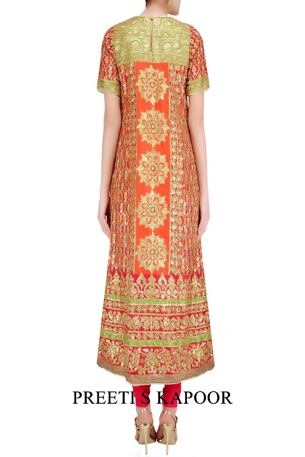 Red And Green Gota Patti Embroidered Anarkali Set - Preeti S Kapoor