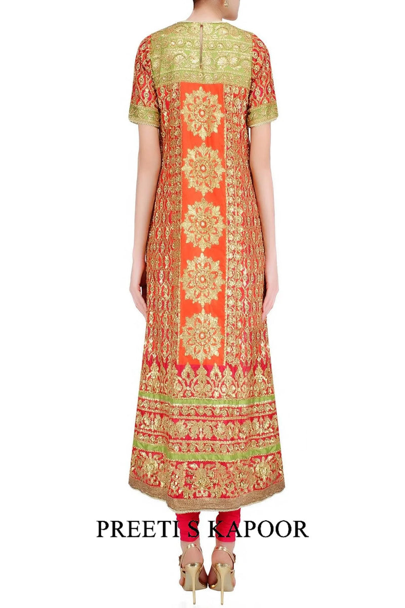Red And Green Gota Patti Embroidered Anarkali Set - Preeti S Kapoor