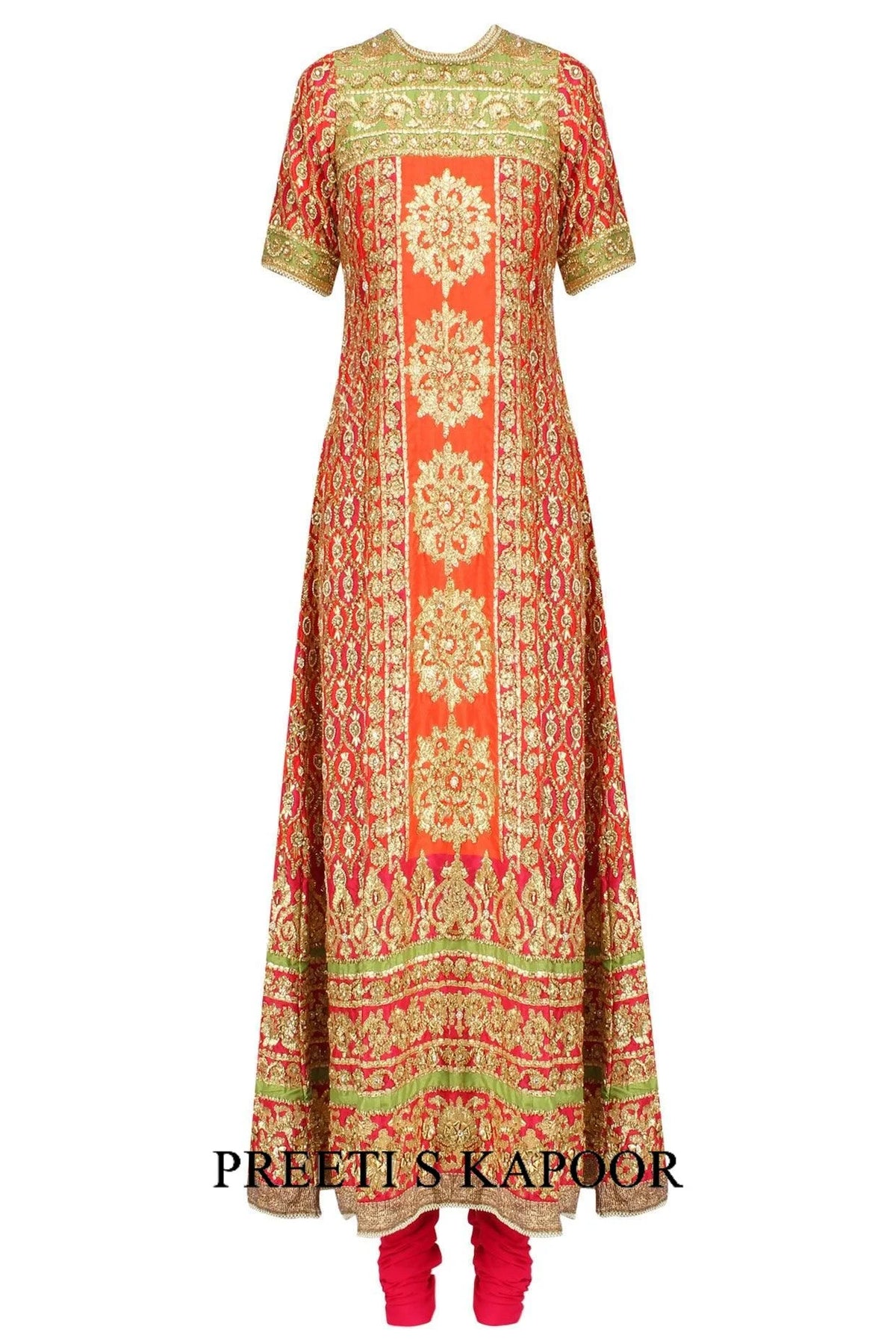 Red And Green Gota Patti Embroidered Anarkali Set - Preeti S Kapoor