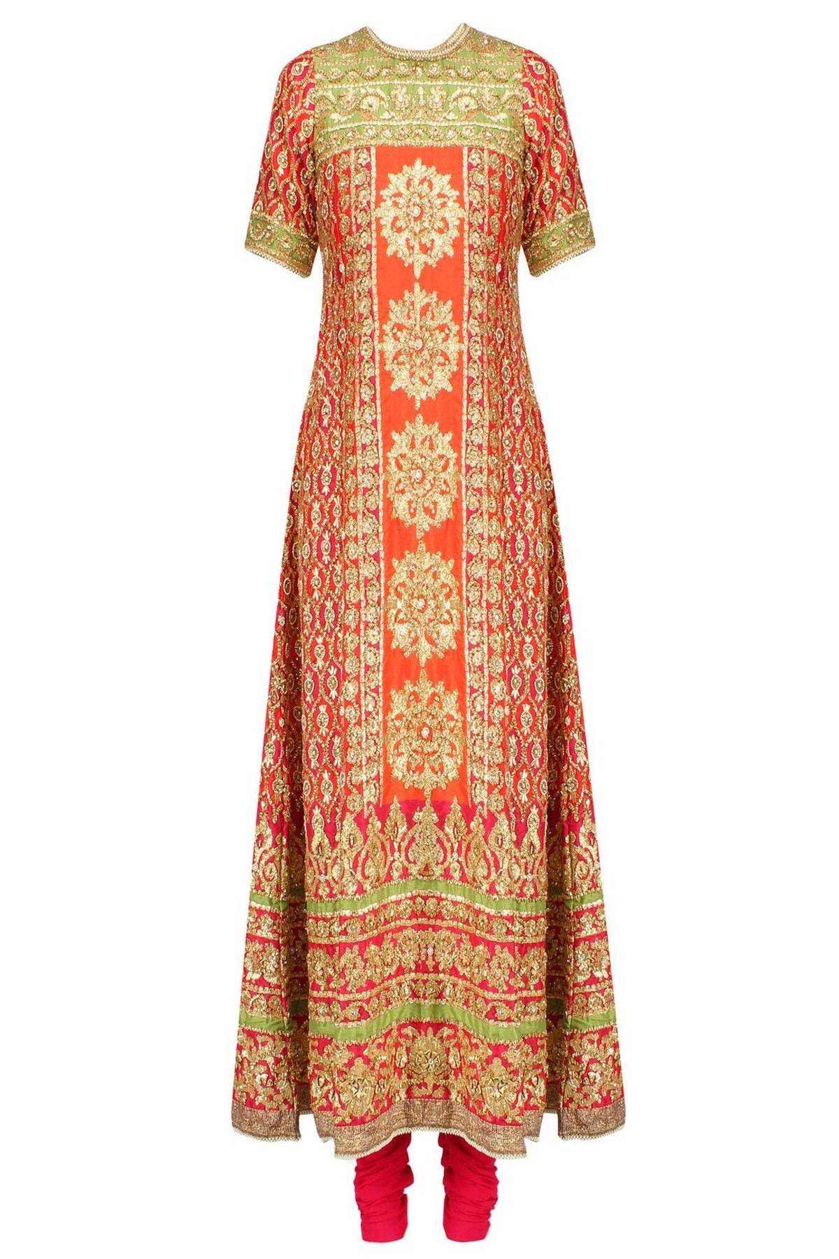 Red And Green Gota Patti Embroidered Anarkali Set - Preeti s kapoor