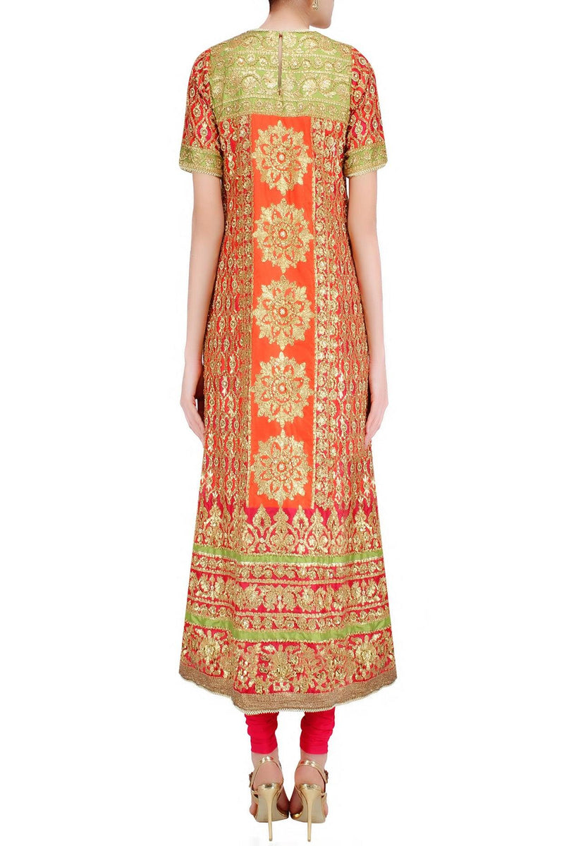Red And Green Gota Patti Embroidered Anarkali Set - Preeti s kapoor