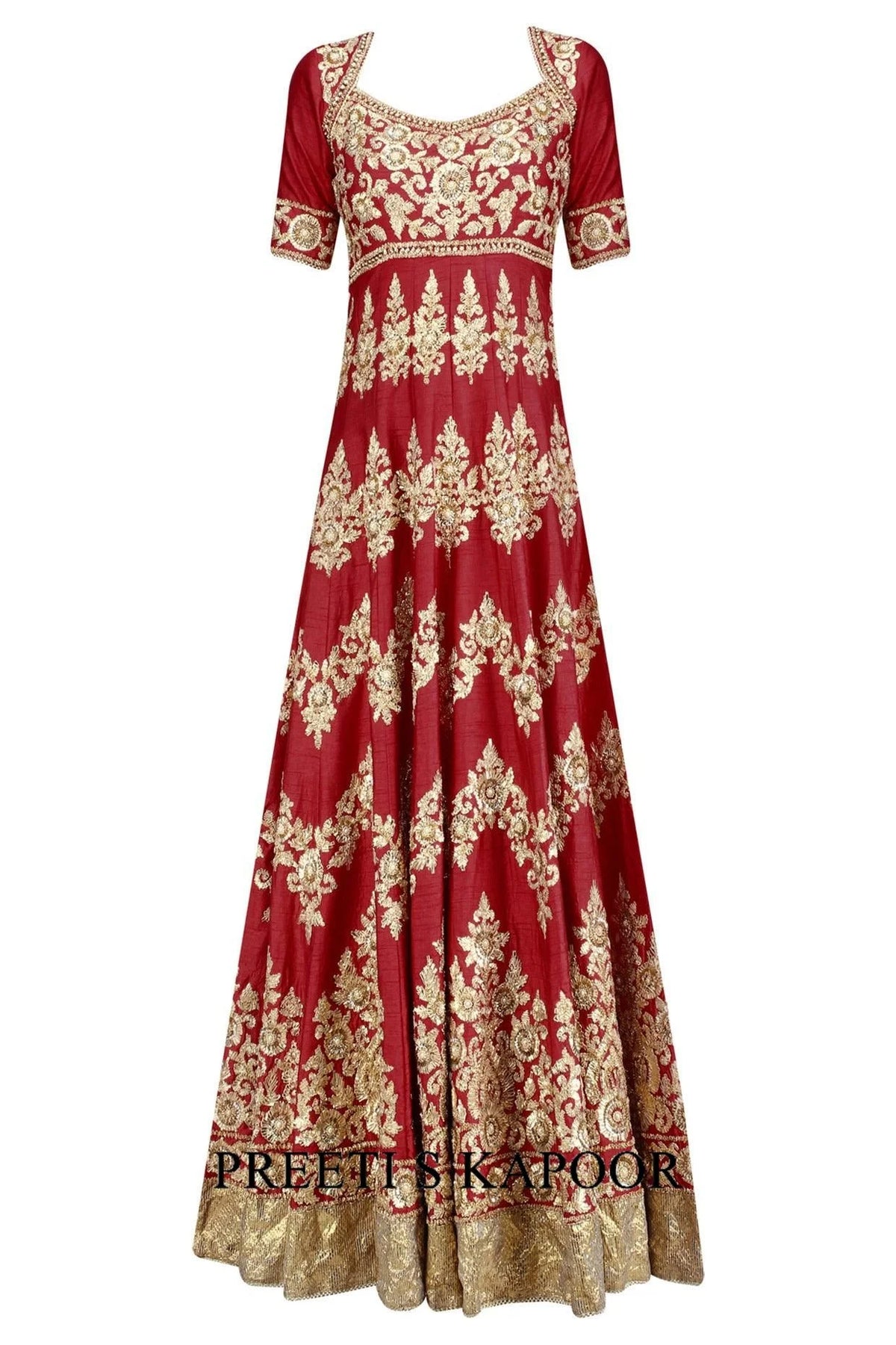 Red And Gold Gota Patti Embroidered Floral Motifs Anarkali Set - Preeti S Kapoor
