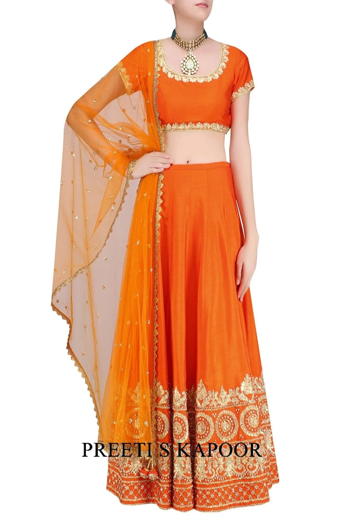 Orange And Gold Gota Patti Embroidered Lehenga Set - Preeti S Kapoor